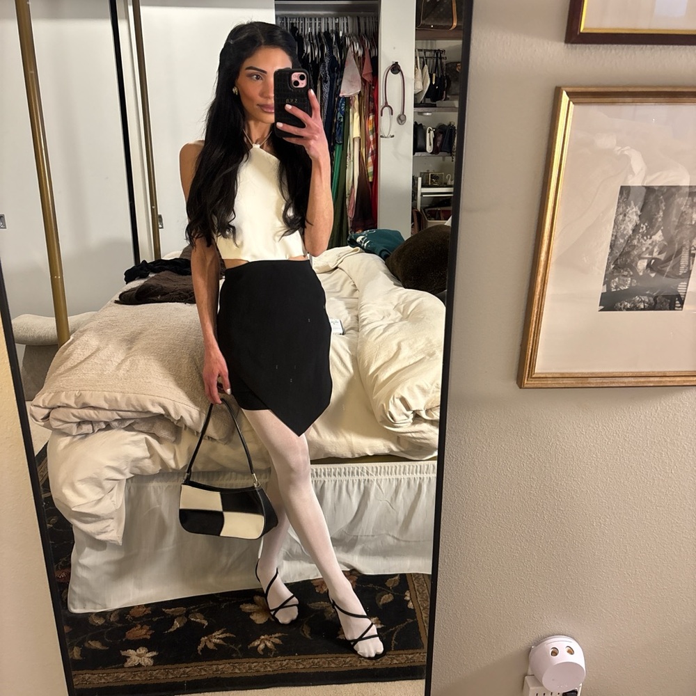 Amanda Uprichard Two-Tone Chain Halter Mini Dress